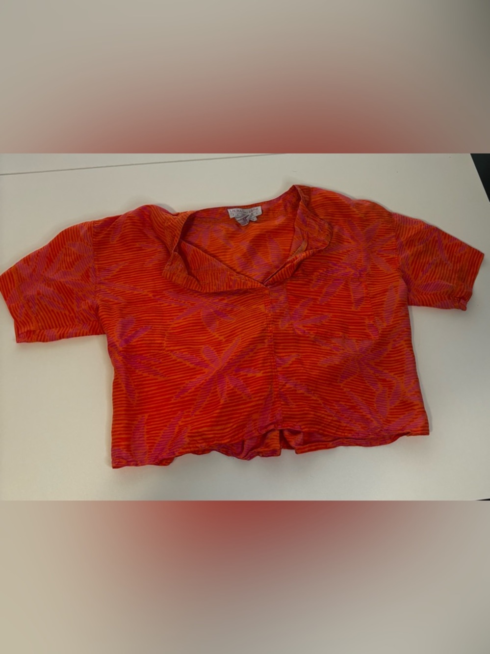 Vintage 100% Silk Laura and Jayne Orange Tropical Top Petites or Crop Top